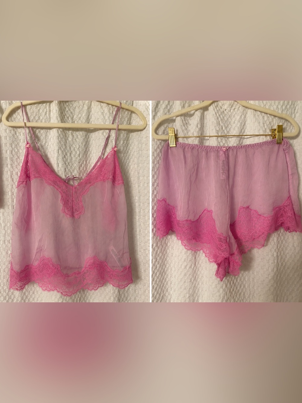 SKIMS Sheer Pink Lace Trim Top & Short SET - Large - Like New!! - Picture 2 of 9